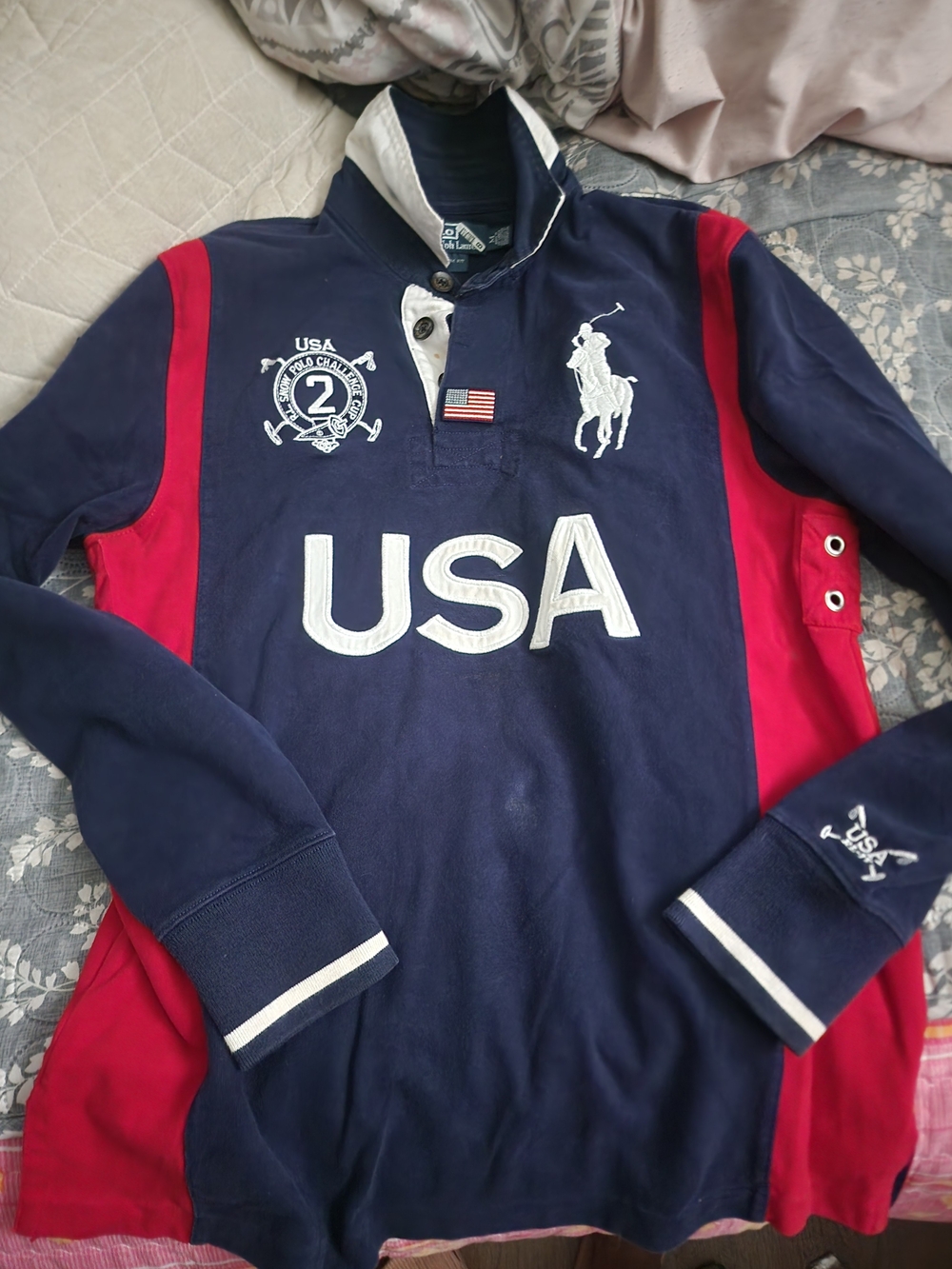Polo by Ralph Lauren Navy, Red & White USA Rugby Shirt
